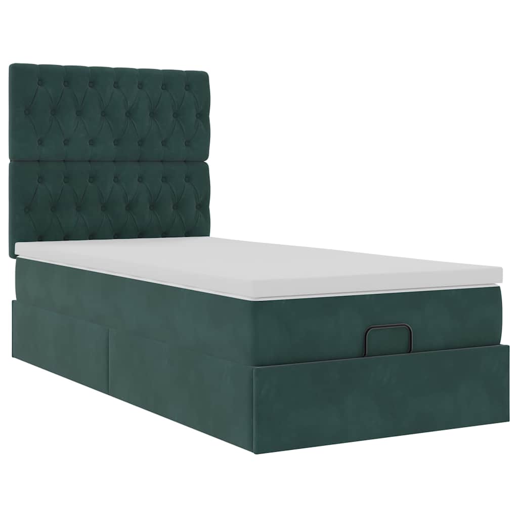 Cadre de lit ottoman avec matelas vert foncé 90x190 cm velours - XIOS