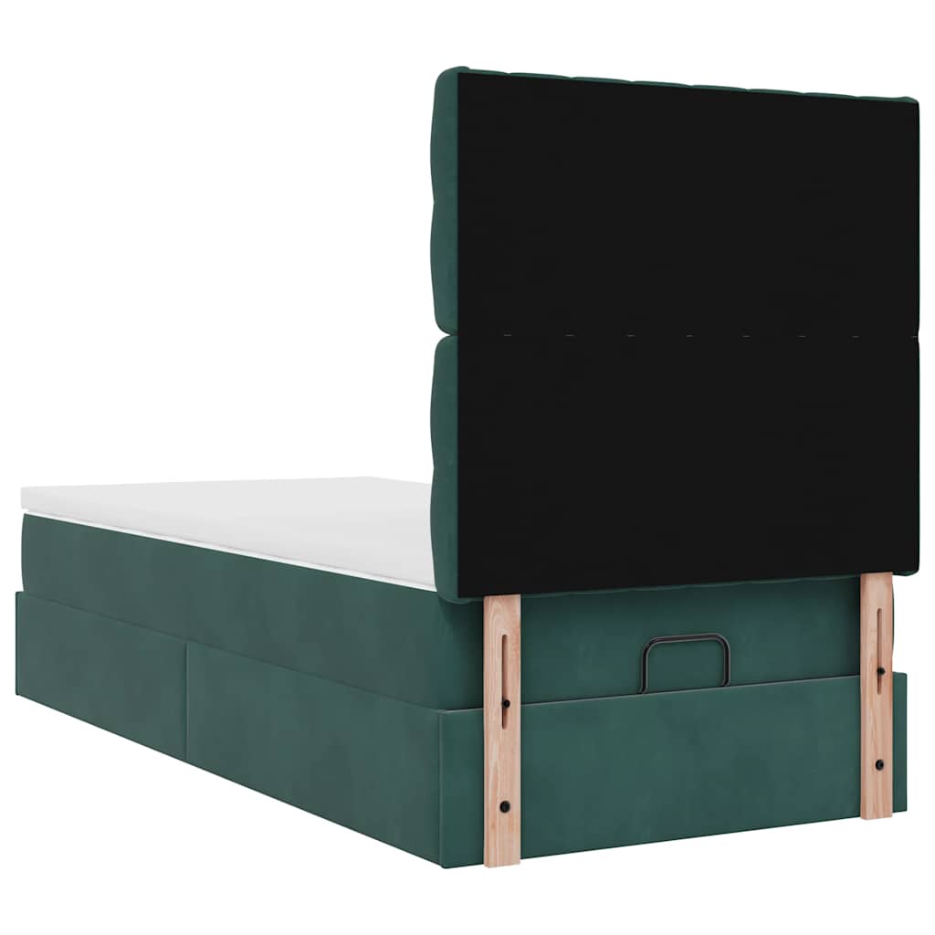 Cadre de lit ottoman avec matelas vert foncé 90x190 cm velours - XIOS