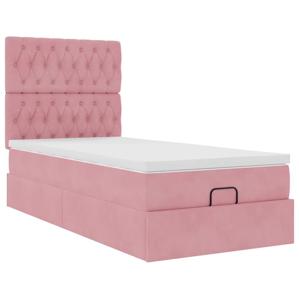 Cadre de lit ottoman avec matelas rose 90x190 cm velours