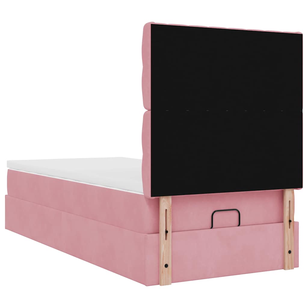 Cadre de lit ottoman avec matelas rose 90x190 cm velours
