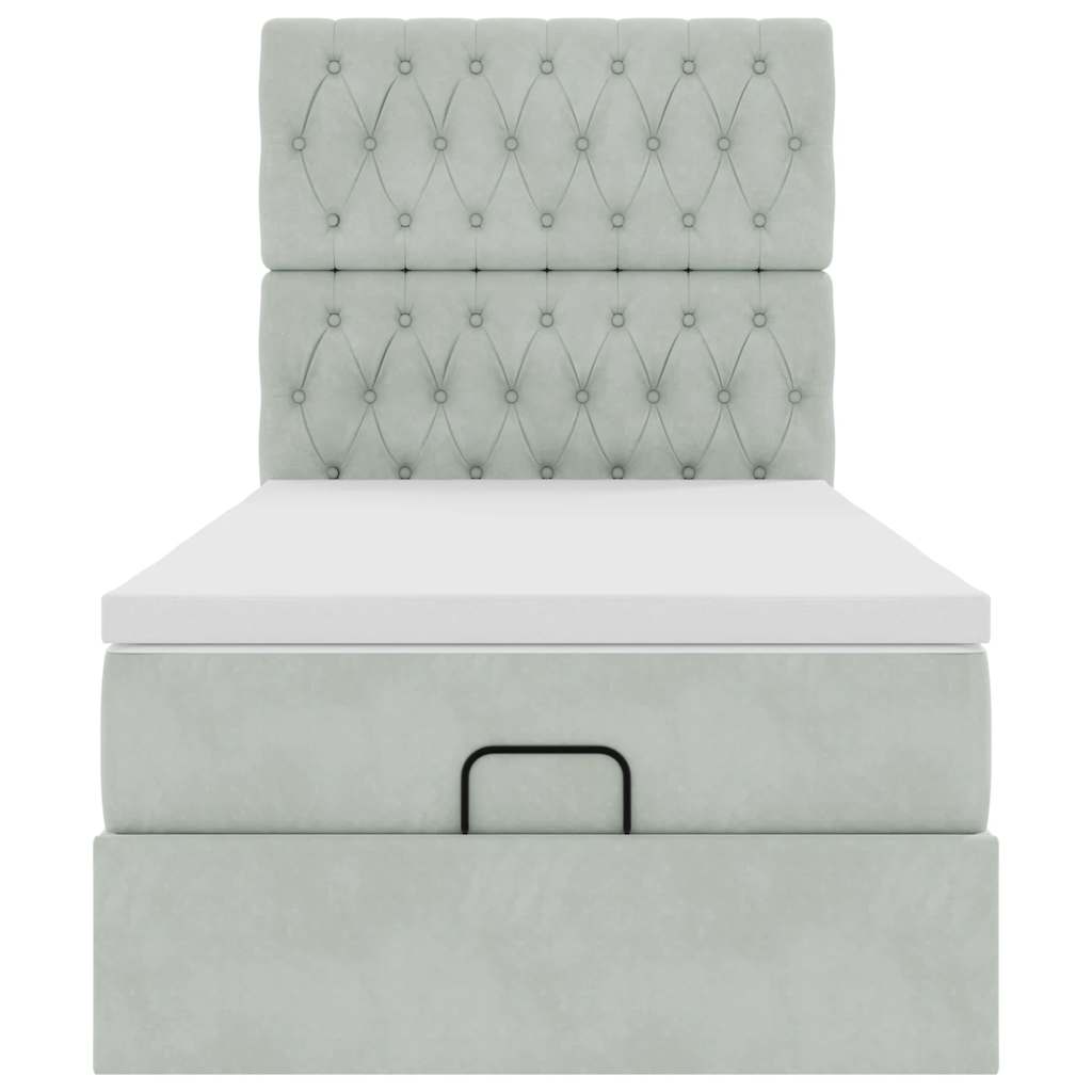 Cadre de lit ottoman et matelas gris clair 90x200 cm velours - XIOS