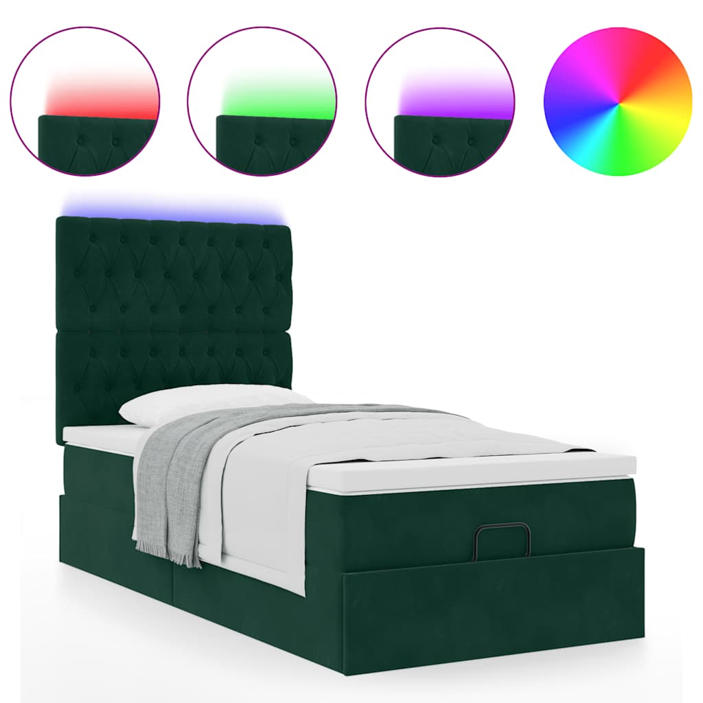 Cadre de lit ottoman avec matelas vert foncé 90x200 cm velours - XIOS