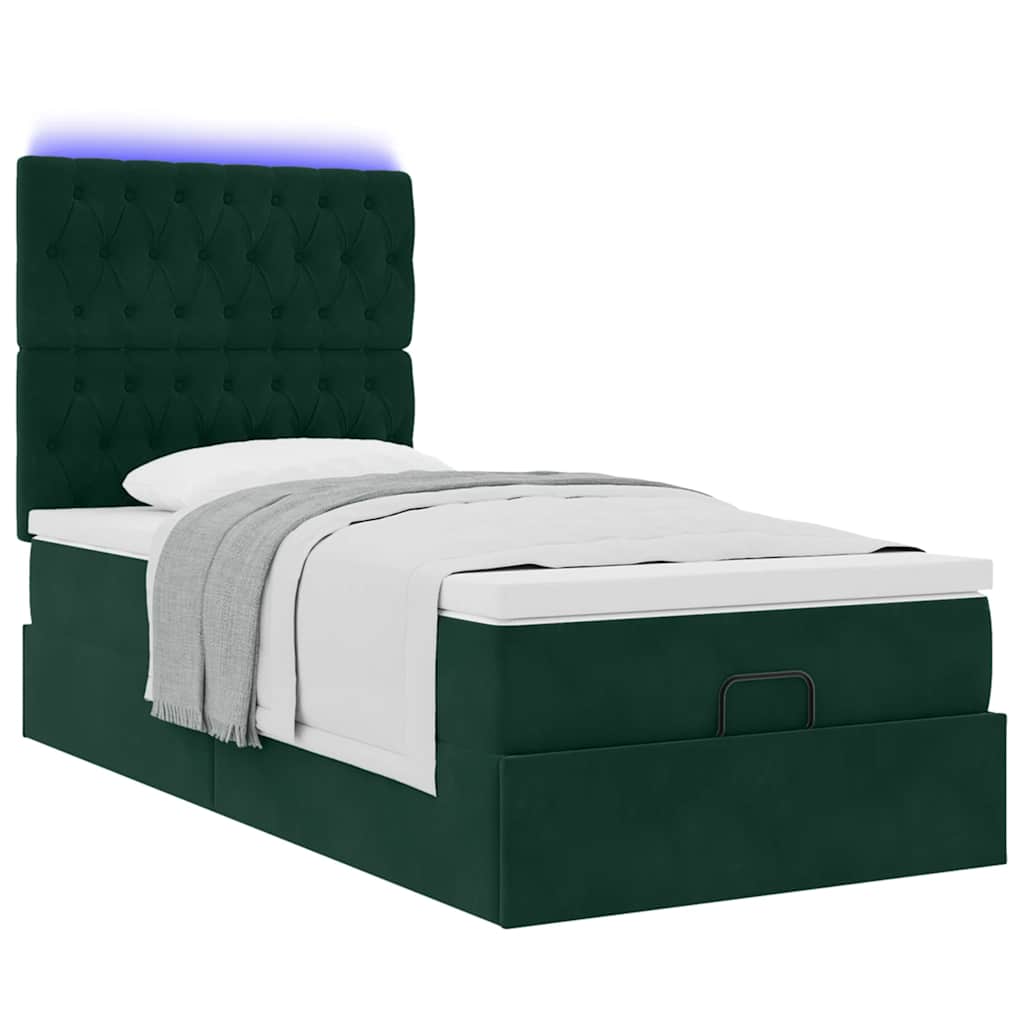 Cadre de lit ottoman avec matelas vert foncé 90x200 cm velours - XIOS