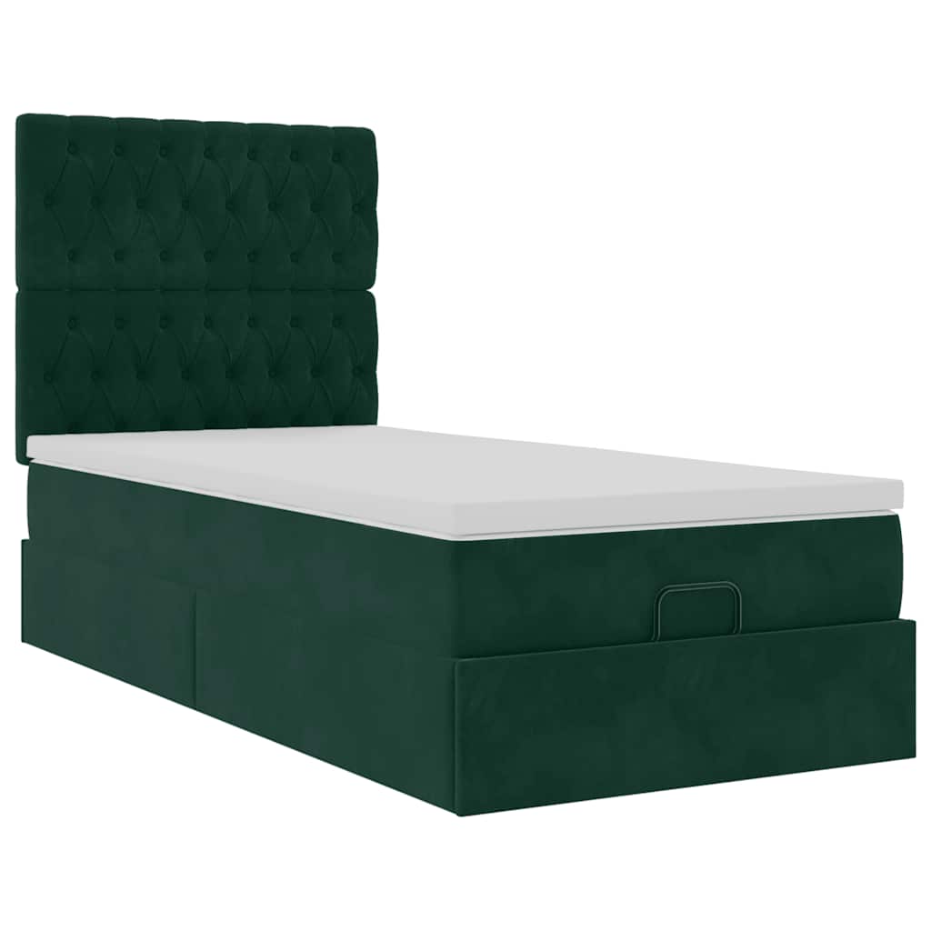 Cadre de lit ottoman avec matelas vert foncé 90x200 cm velours - XIOS