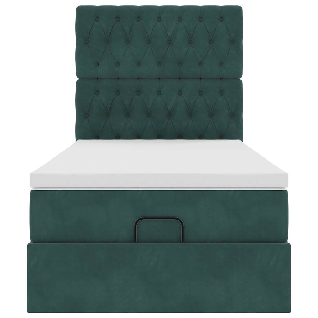 Cadre de lit ottoman avec matelas vert foncé 90x200 cm velours - XIOS