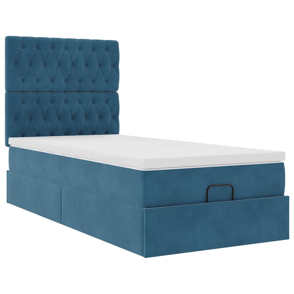 Cadre de lit ottoman avec matelas bleu foncé 90x200 cm velours - XIOS