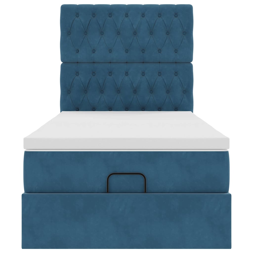 Cadre de lit ottoman avec matelas bleu foncé 90x200 cm velours - XIOS