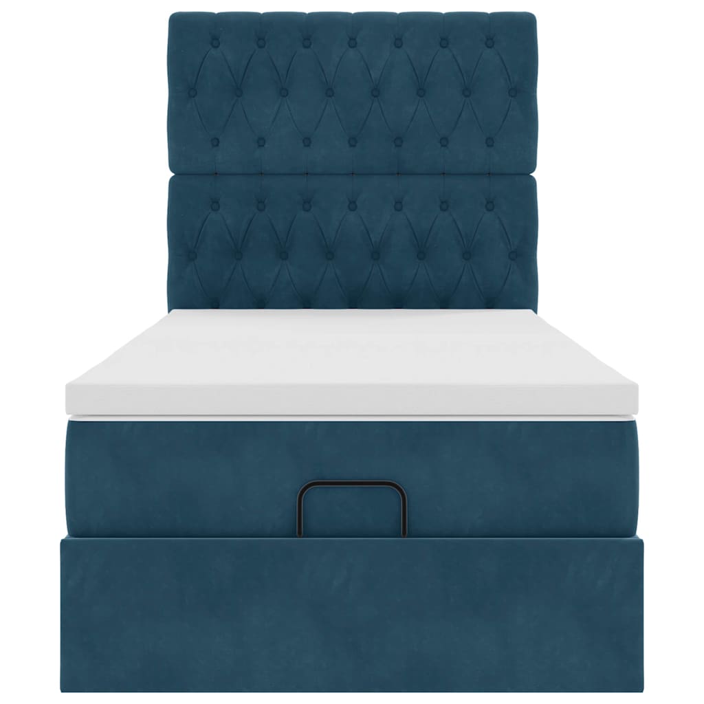 Cadre de lit ottoman avec matelas bleu foncé 90x200 cm velours