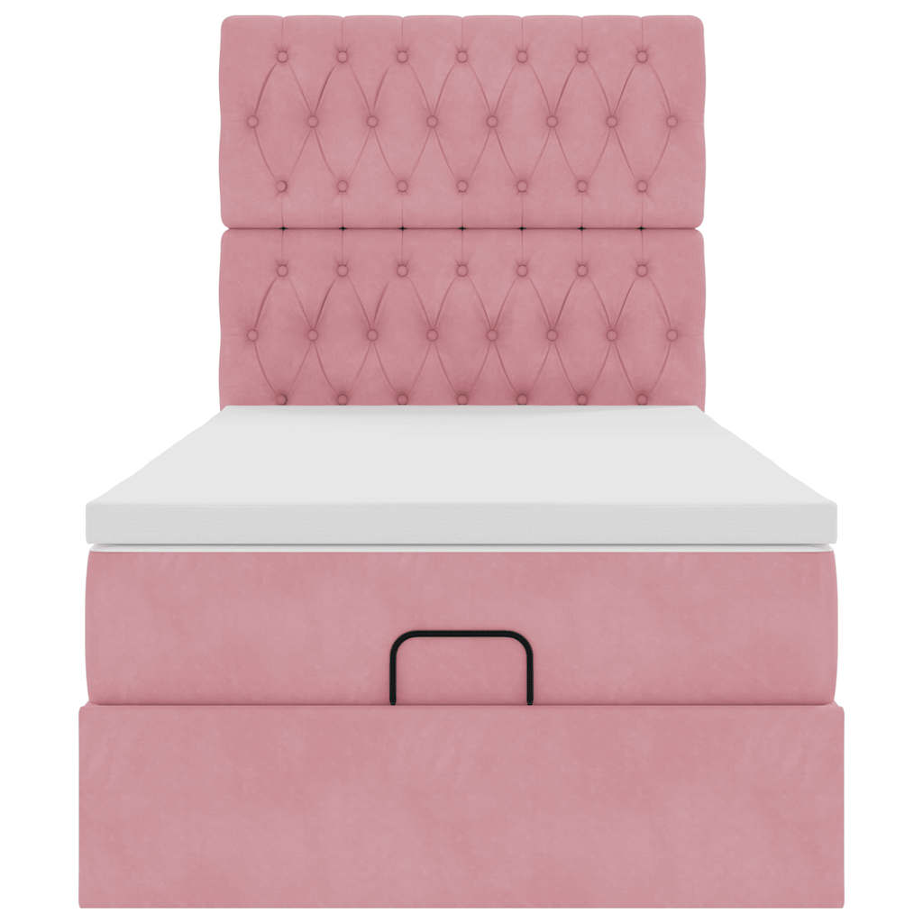 Cadre de lit ottoman avec matelas rose 90x200 cm velours - XIOS