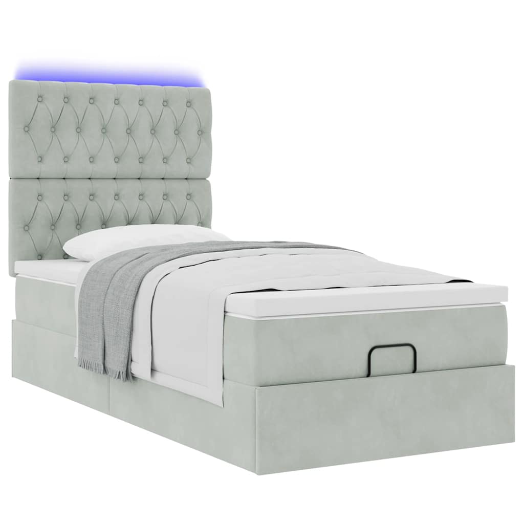Cadre de lit ottoman et matelas gris clair 100x200 cm velours - XIOS