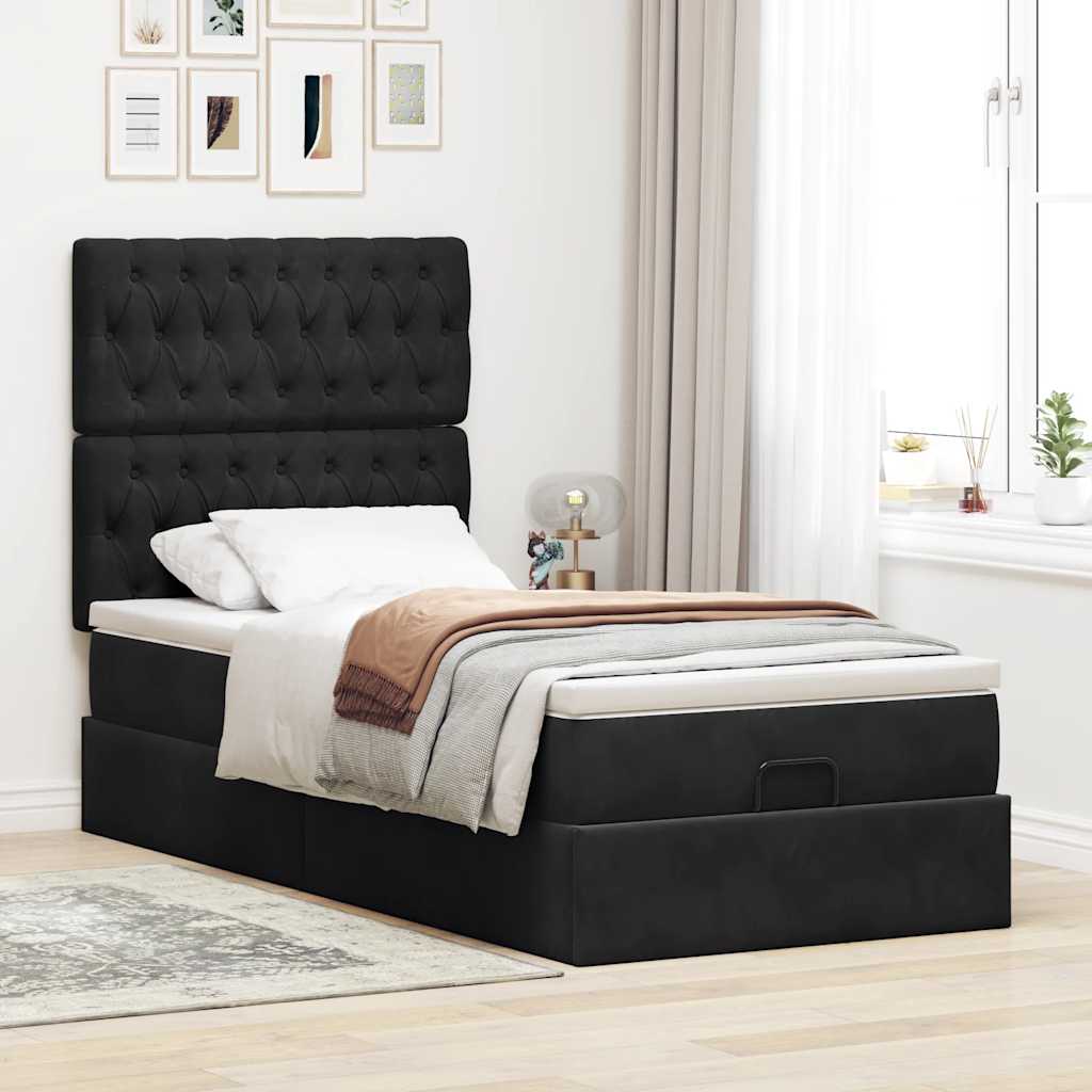 Cadre de lit ottoman avec matelas noir 100x200cm velours - XIOS