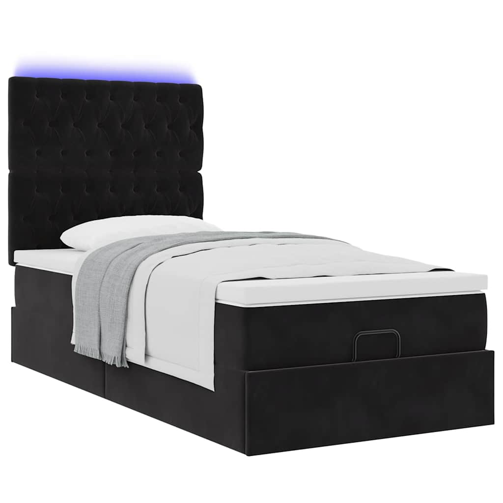 Cadre de lit ottoman avec matelas noir 100x200cm velours - XIOS