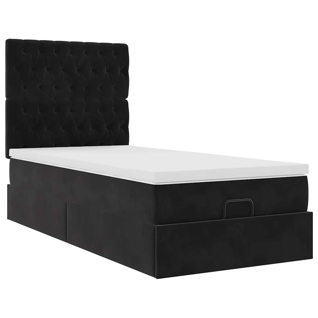 Cadre de lit ottoman avec matelas noir 100x200cm velours - XIOS