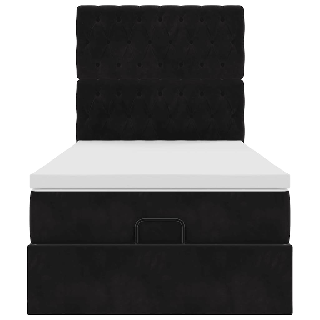 Cadre de lit ottoman avec matelas noir 100x200cm velours - XIOS
