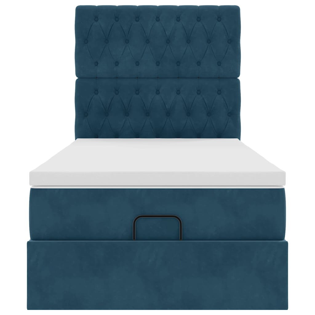 Cadre de lit ottoman avec matelas bleu foncé 100x200 cm velours - XIOS