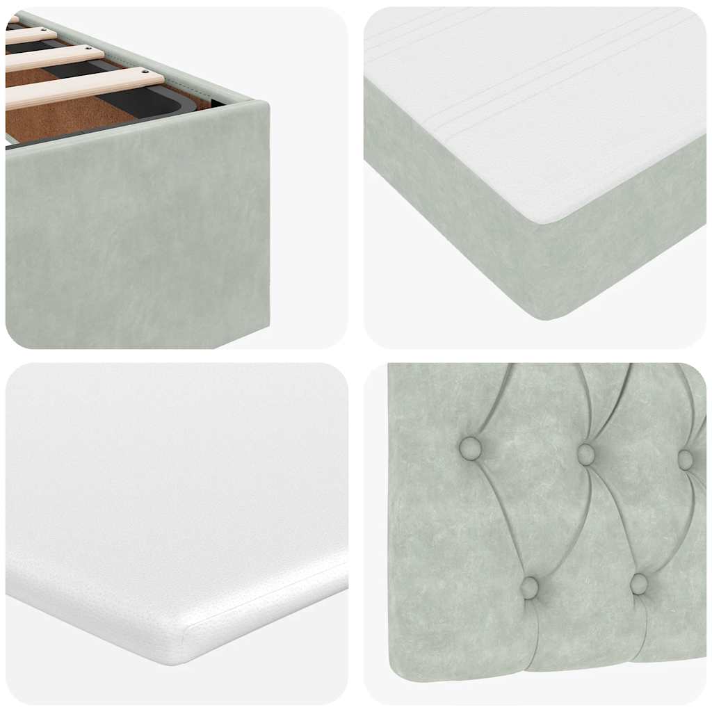 Cadre de lit ottoman avec matelas gris clair 120x190 cm velours