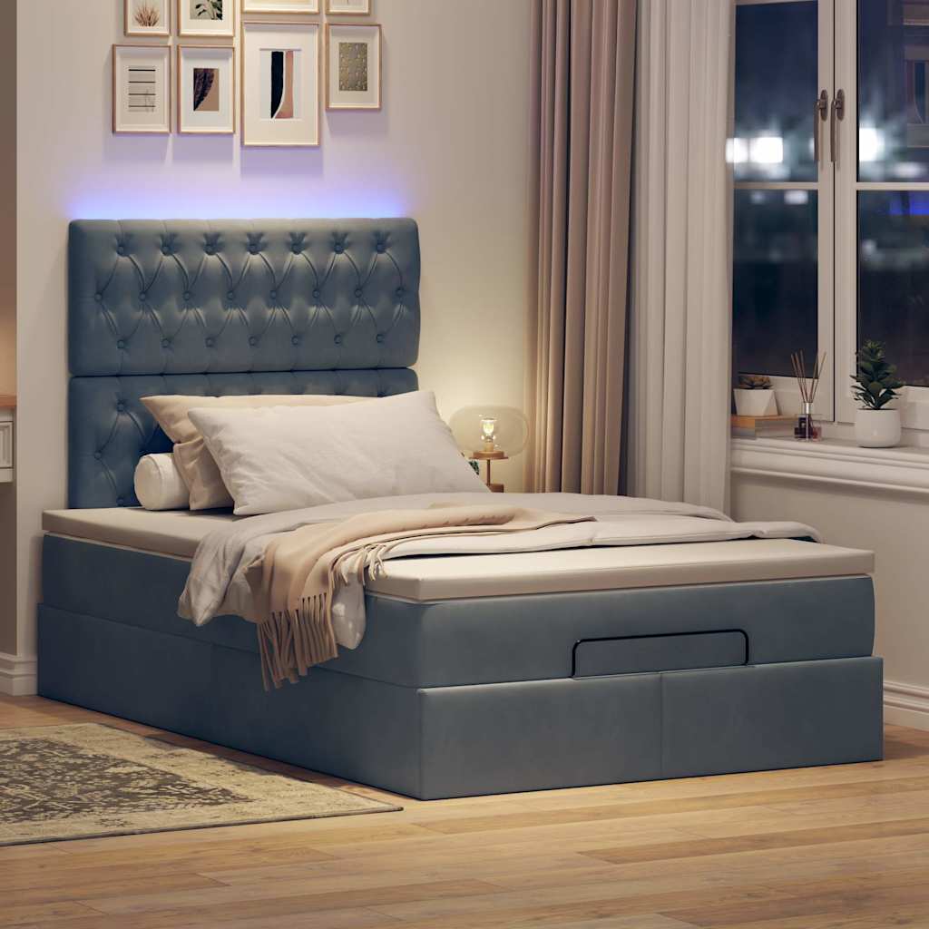 Cadre de lit ottoman avec matelas gris foncé 120x190 cm velours - XIOS