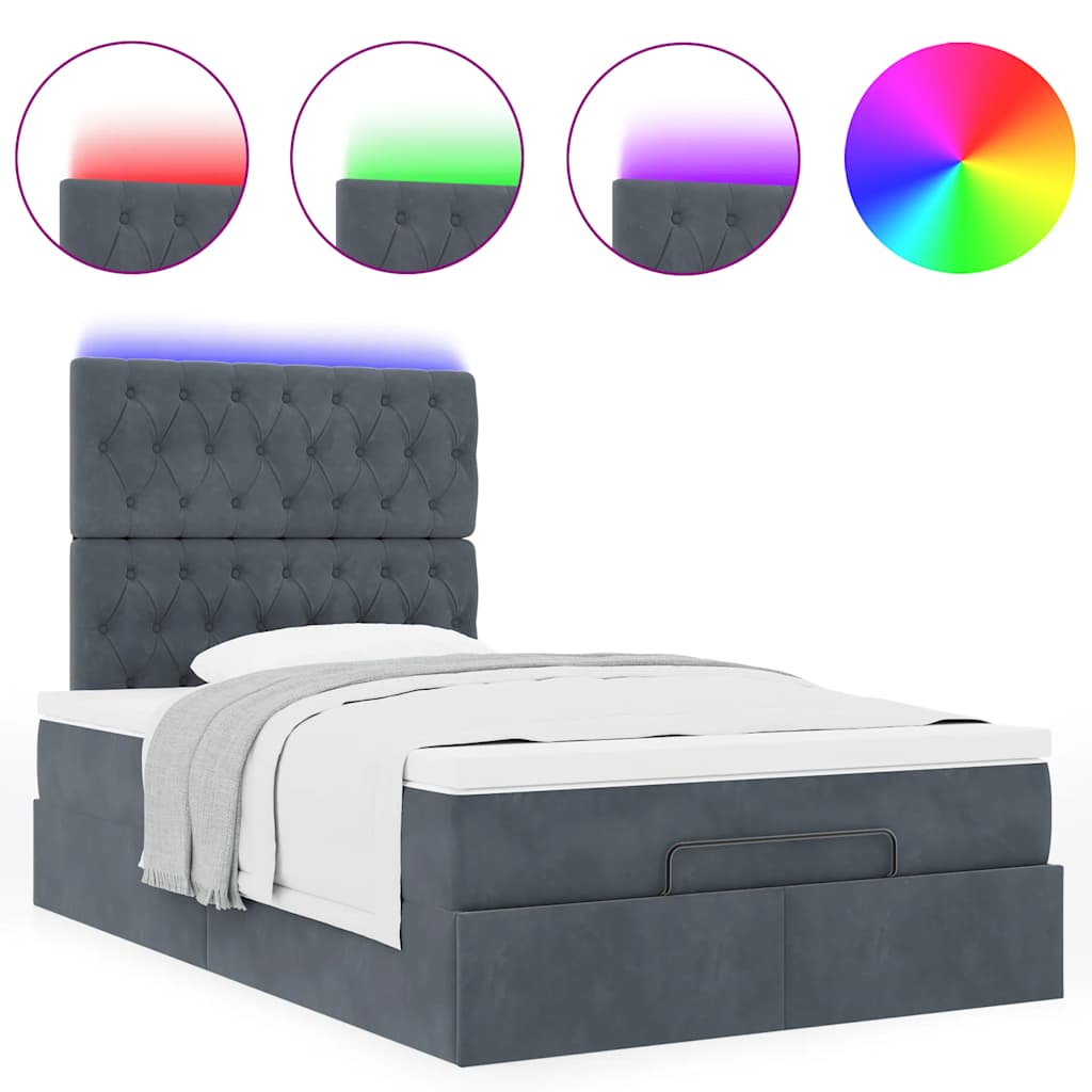Cadre de lit ottoman avec matelas gris foncé 120x190 cm velours - XIOS