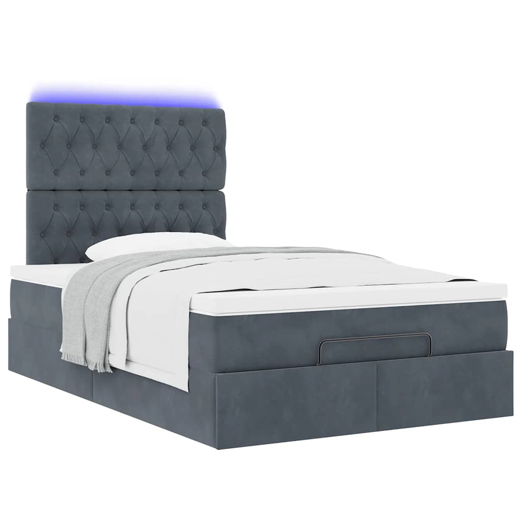 Cadre de lit ottoman avec matelas gris foncé 120x190 cm velours - XIOS