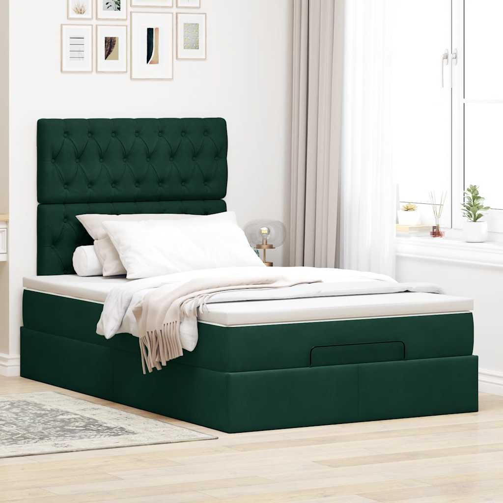 Cadre de lit ottoman avec matelas vert foncé 120x190 cm velours - XIOS