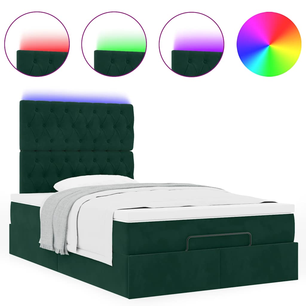 Cadre de lit ottoman avec matelas vert foncé 120x190 cm velours - XIOS