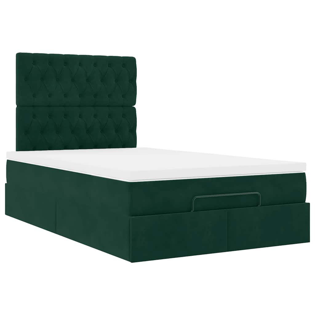 Cadre de lit ottoman avec matelas vert foncé 120x190 cm velours - XIOS