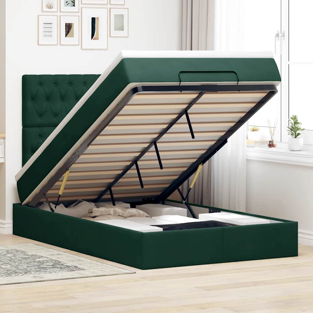 Cadre de lit ottoman avec matelas vert foncé 120x190 cm velours - XIOS