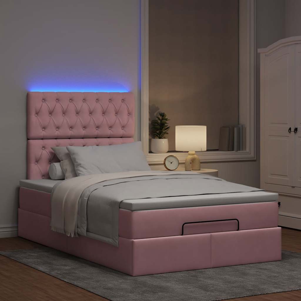 Cadre de lit ottoman avec matelas rose 120x190 cm velours - XIOS