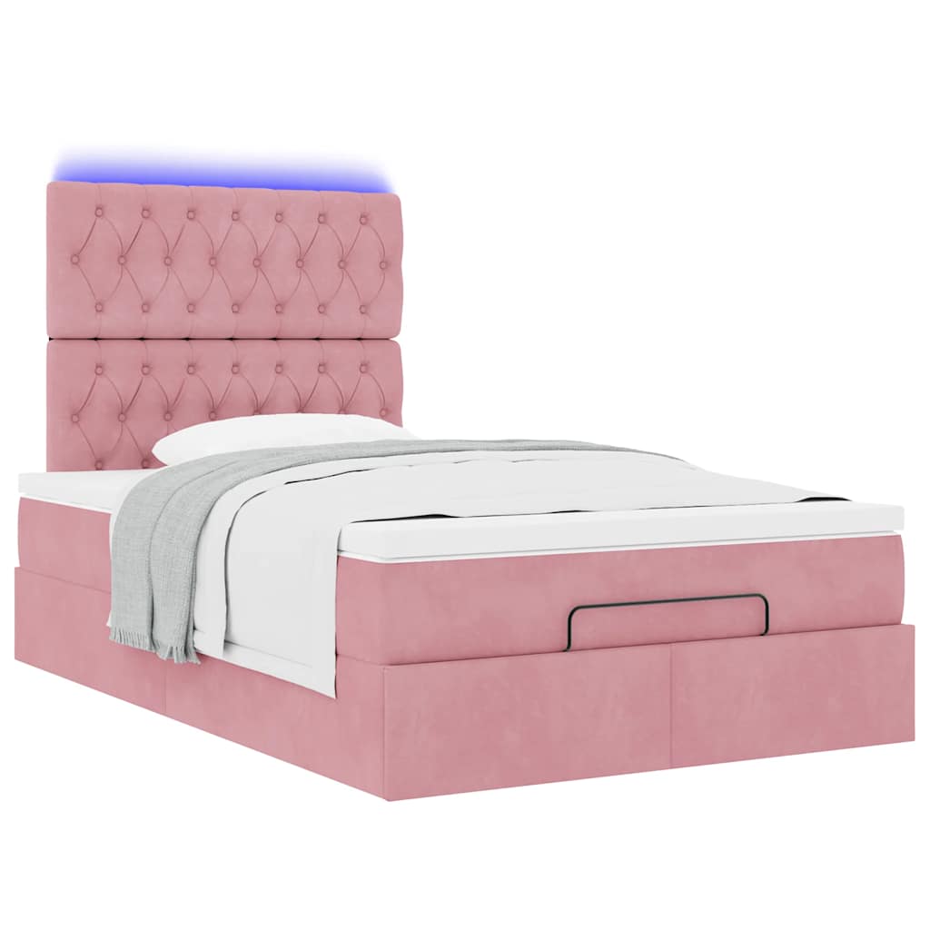 Cadre de lit ottoman avec matelas rose 120x190 cm velours - XIOS