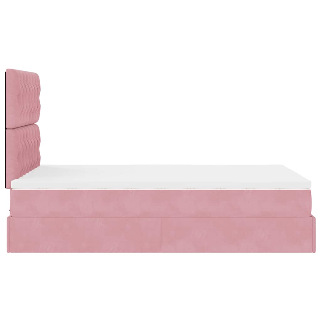 Cadre de lit ottoman avec matelas rose 120x190 cm velours - XIOS