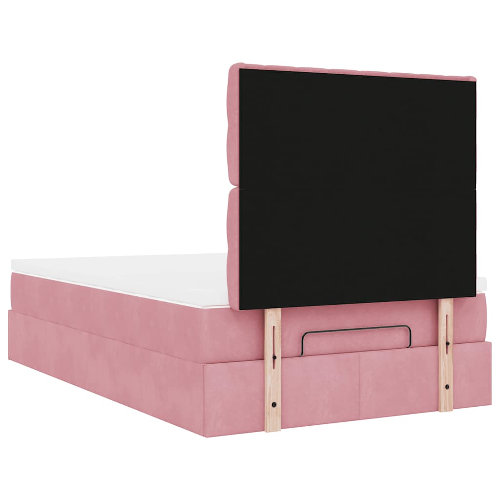Cadre de lit ottoman avec matelas rose 120x190 cm velours - XIOS