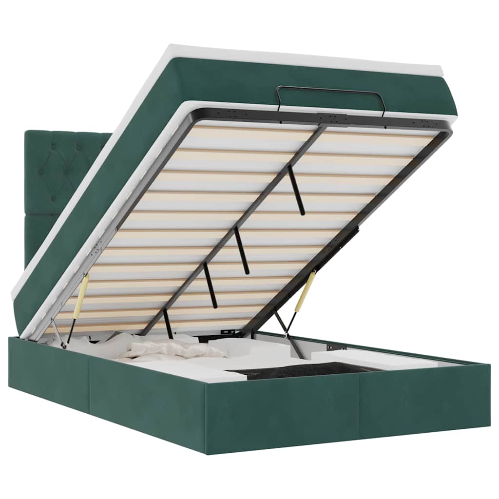 Cadre de lit ottoman avec matelas vert foncé 120x200 cm velours - XIOS