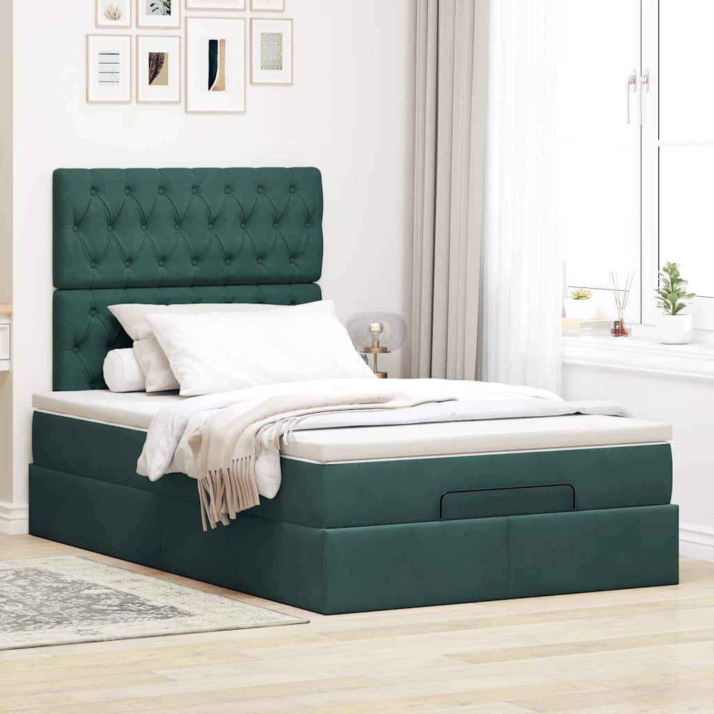 Cadre de lit ottoman avec matelas vert foncé 120x200 cm velours - XIOS
