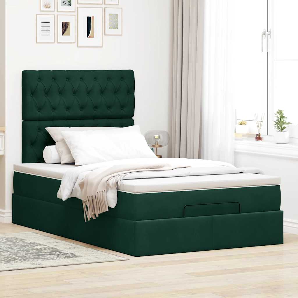 Cadre de lit ottoman avec matelas vert foncé 120x200 cm velours - XIOS