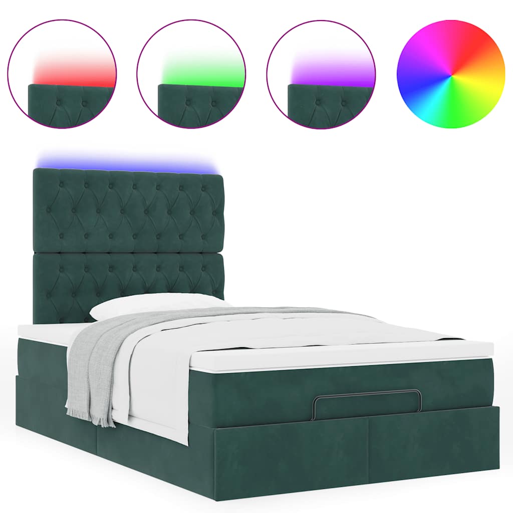 Cadre de lit ottoman avec matelas vert foncé 120x200 cm velours - XIOS