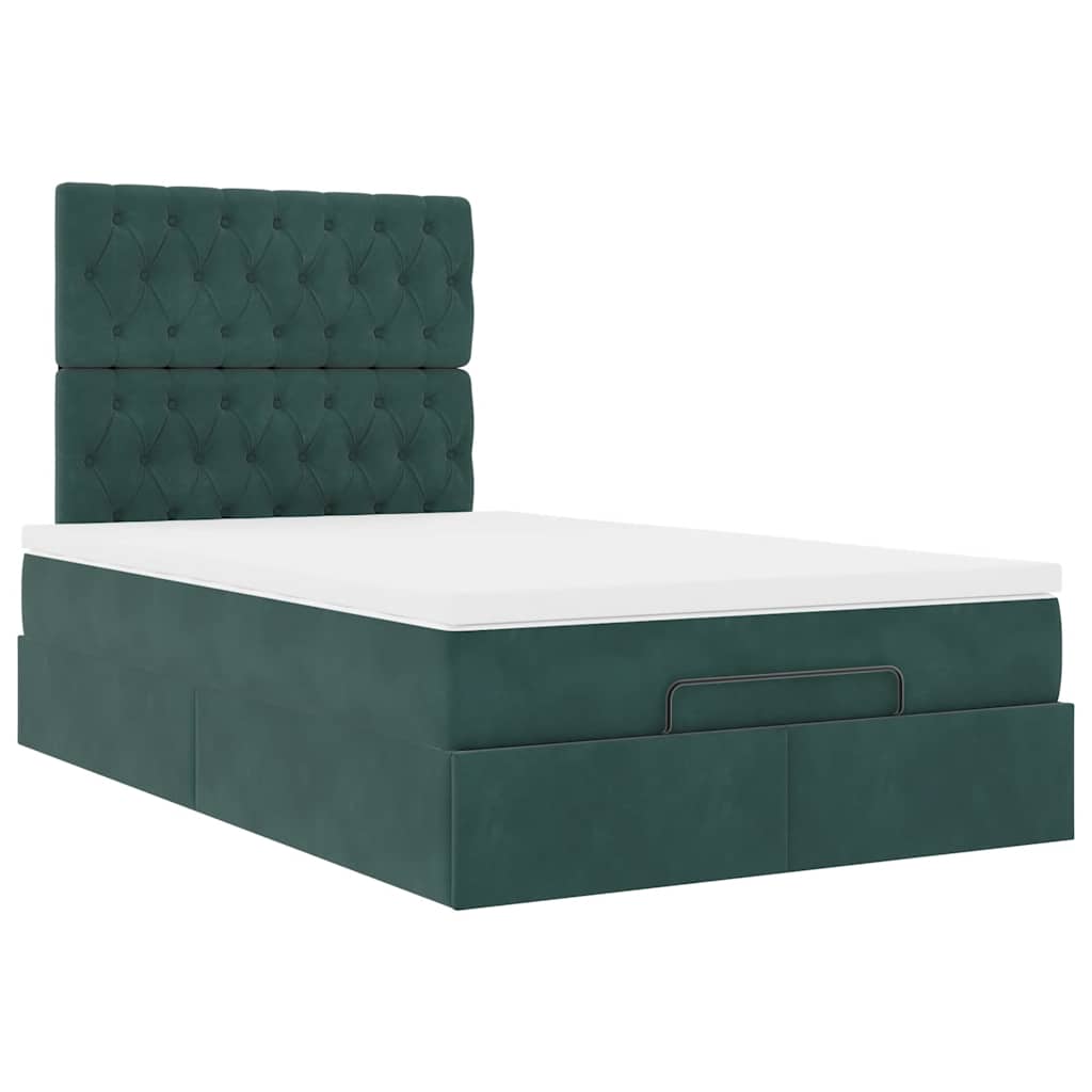 Cadre de lit ottoman avec matelas vert foncé 120x200 cm velours - XIOS