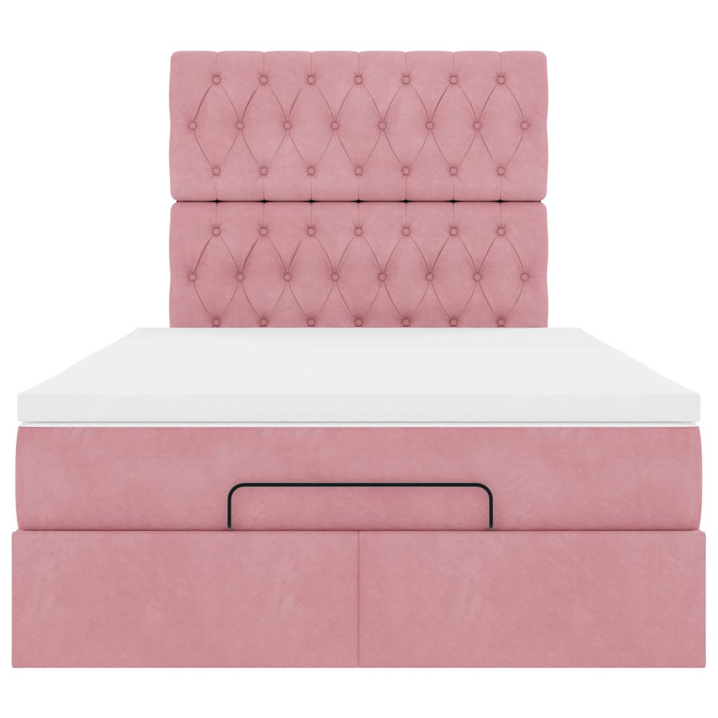 Cadre de lit ottoman avec matelas rose 120x200 cm velours - XIOS