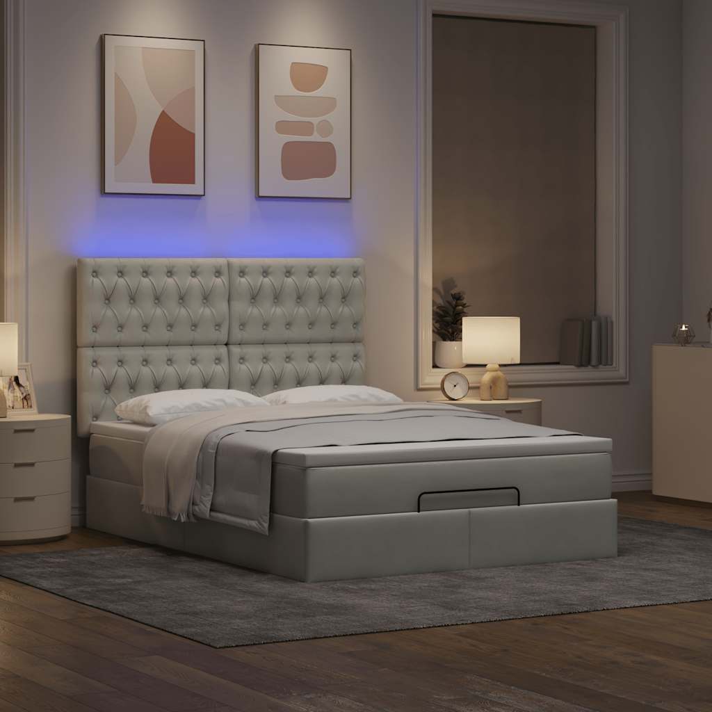 Cadre de lit ottoman et matelas gris clair 140x190 velours - XIOS