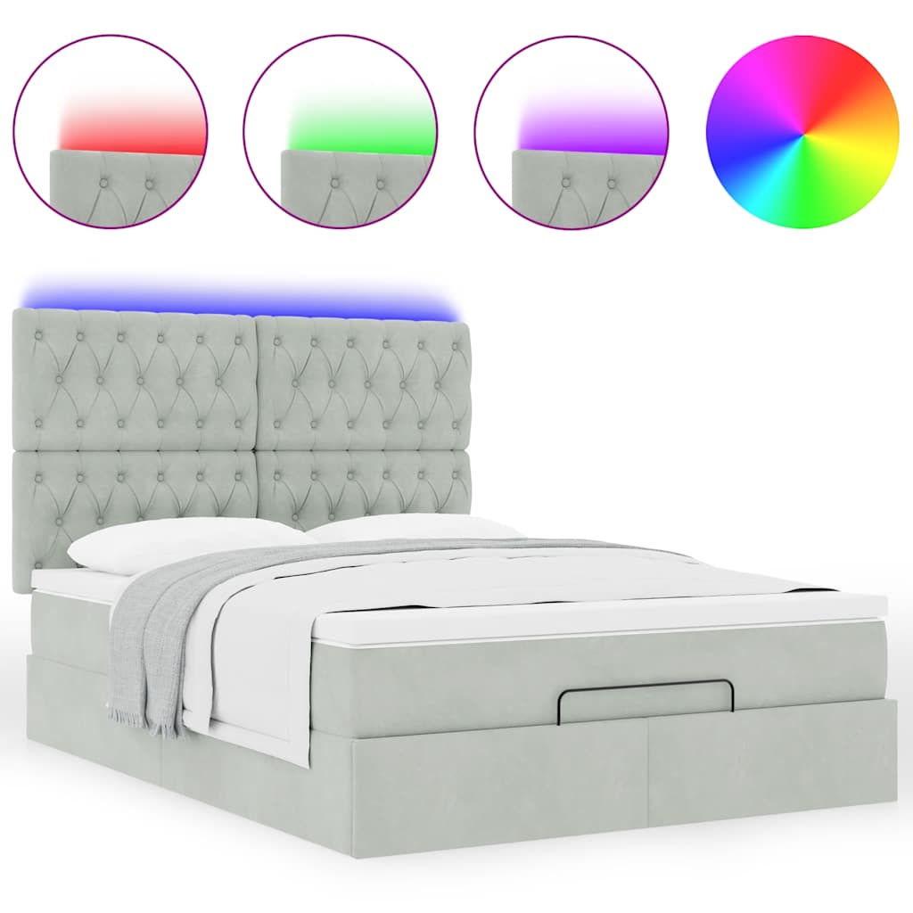 Cadre de lit ottoman et matelas gris clair 140x190 velours - XIOS