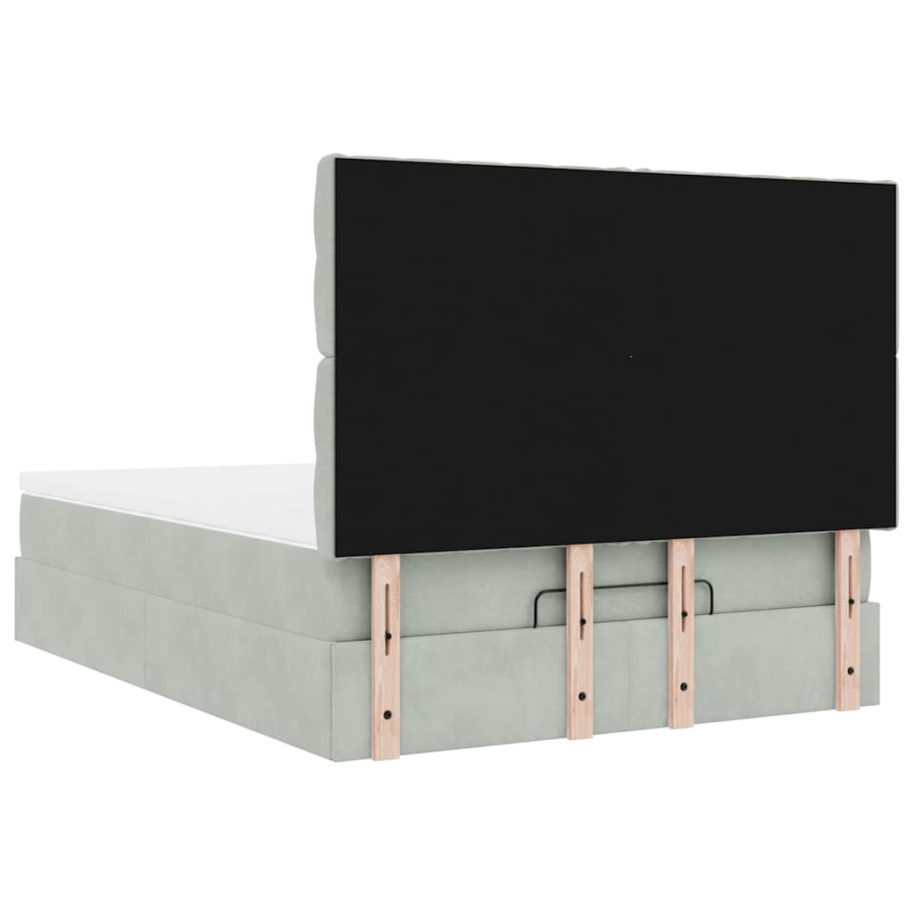 Cadre de lit ottoman et matelas gris clair 140x190 velours - XIOS