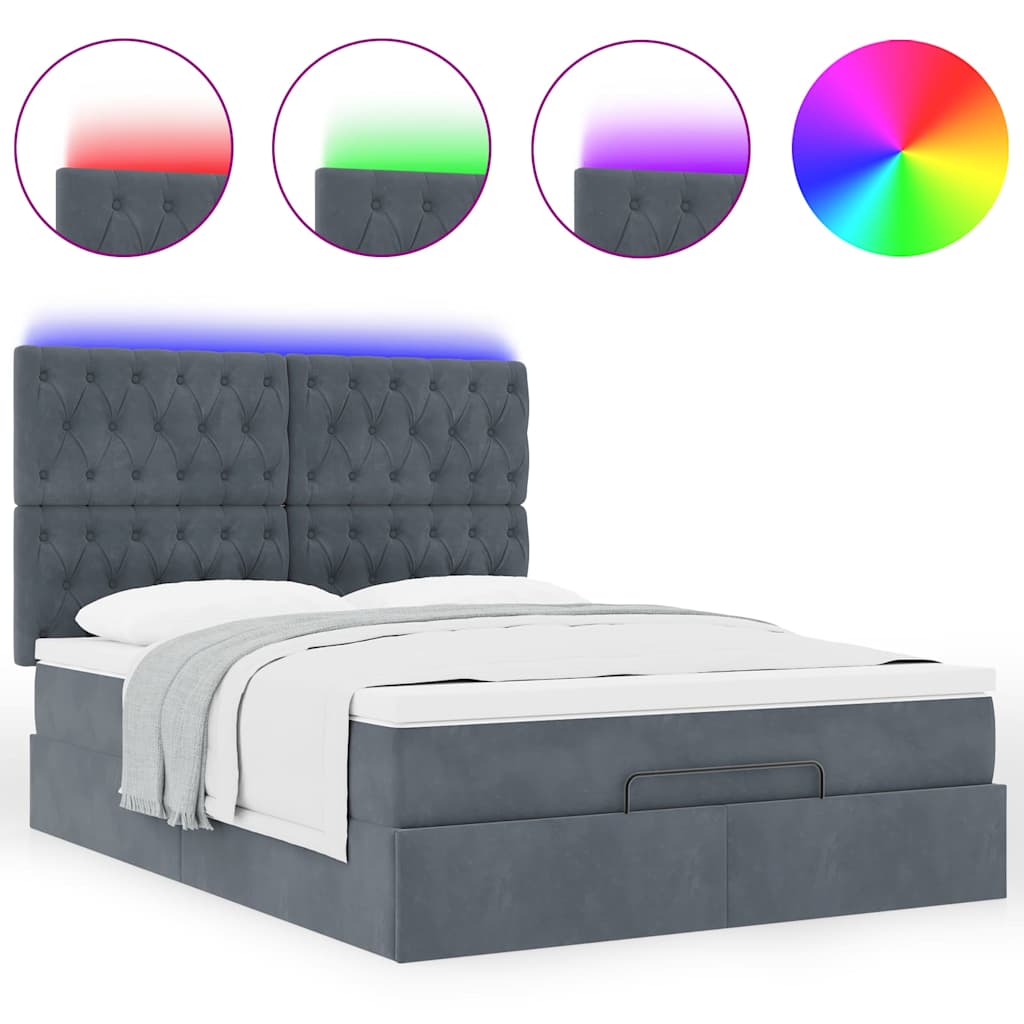 Cadre de lit ottoman avec matelas gris foncé 140x200 cm velours - XIOS
