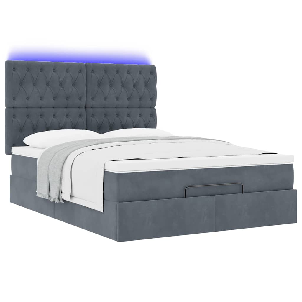 Cadre de lit ottoman avec matelas gris foncé 140x200 cm velours - XIOS