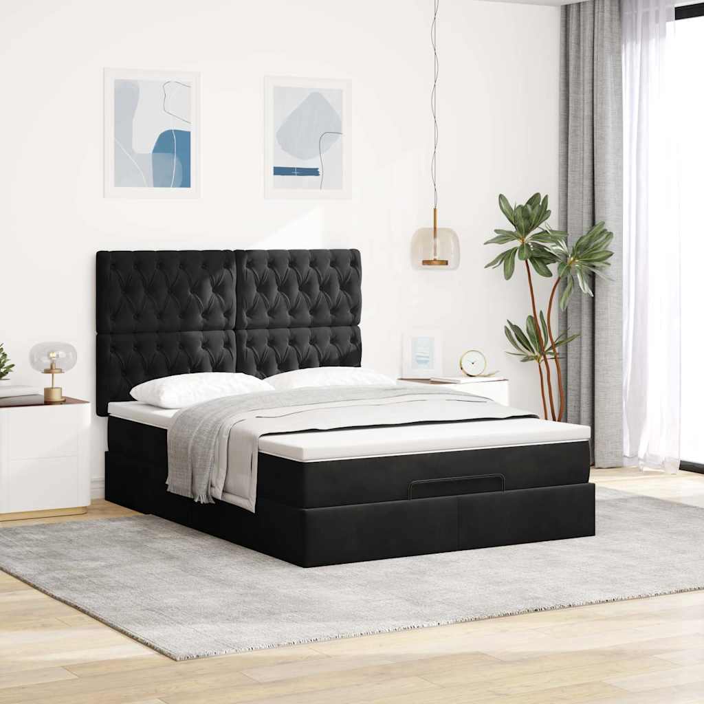 Cadre de lit ottoman avec matelas noir 140x200 cm velours - XIOS
