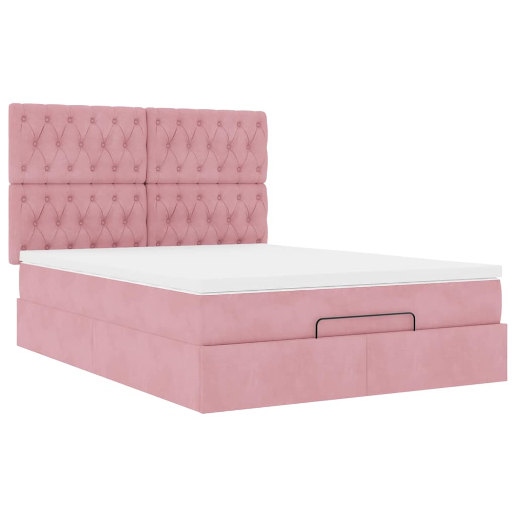 Cadre de lit ottoman avec matelas rose 140x200 cm velours - XIOS
