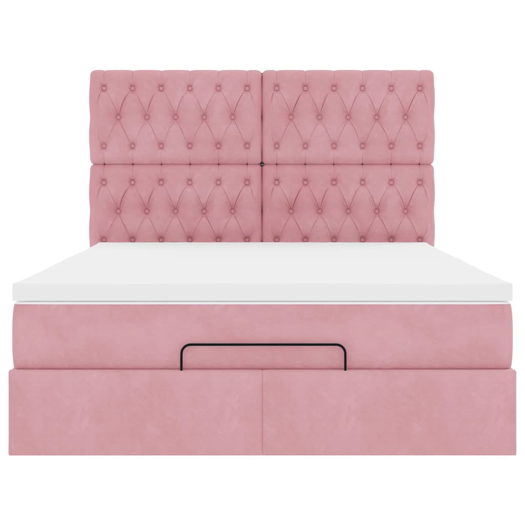 Cadre de lit ottoman avec matelas rose 140x200 cm velours - XIOS