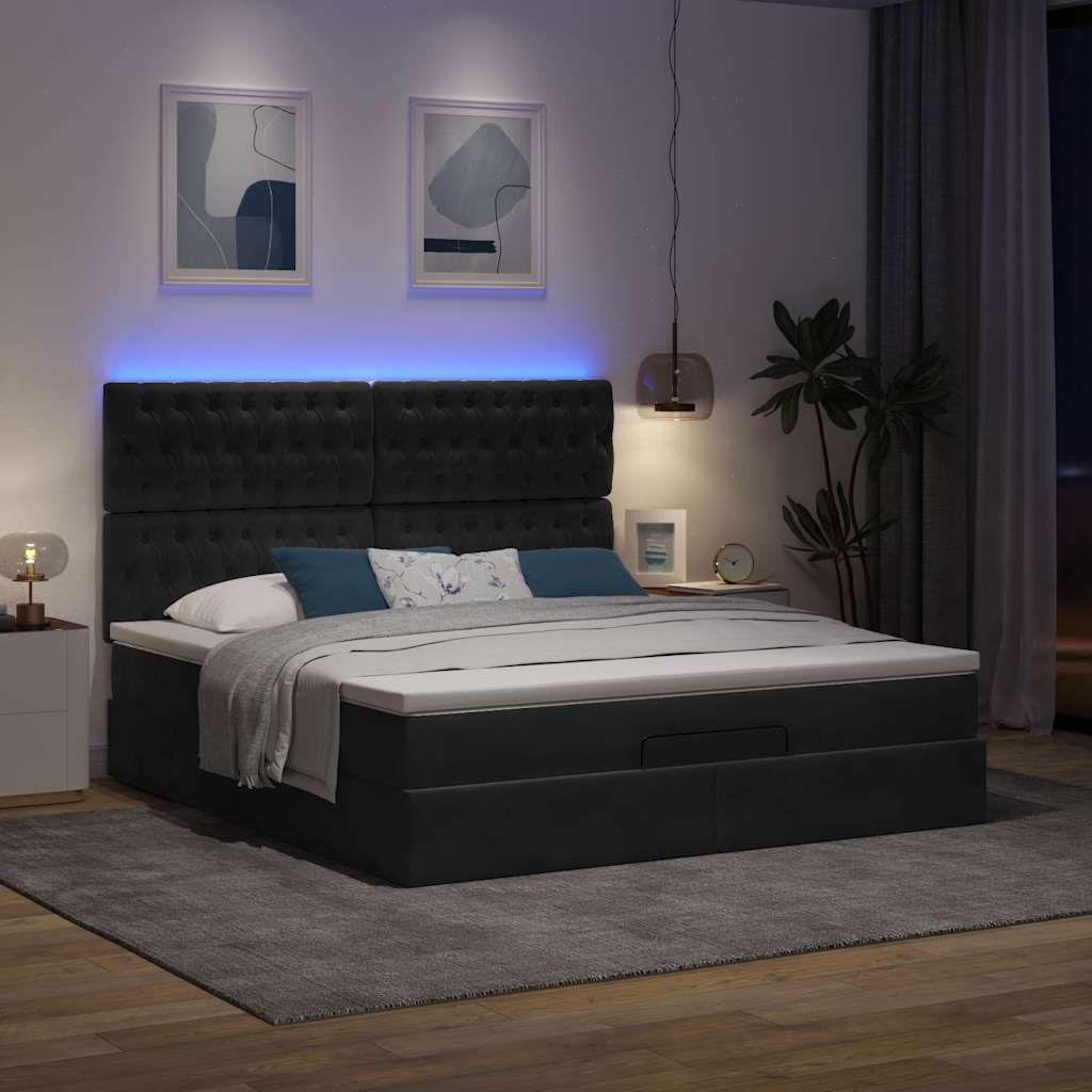 Cadre de lit ottoman avec matelas noir 160x200 cm velours - XIOS