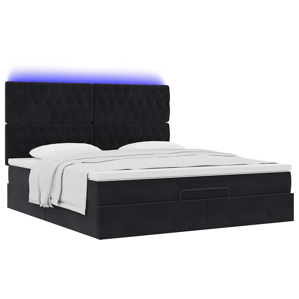 Cadre de lit ottoman avec matelas noir 160x200 cm velours - XIOS