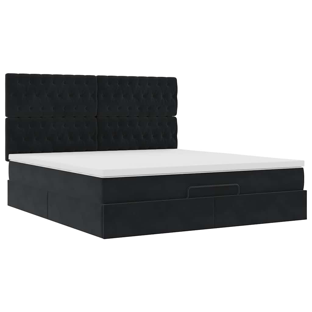 Cadre de lit ottoman avec matelas noir 160x200 cm velours - XIOS