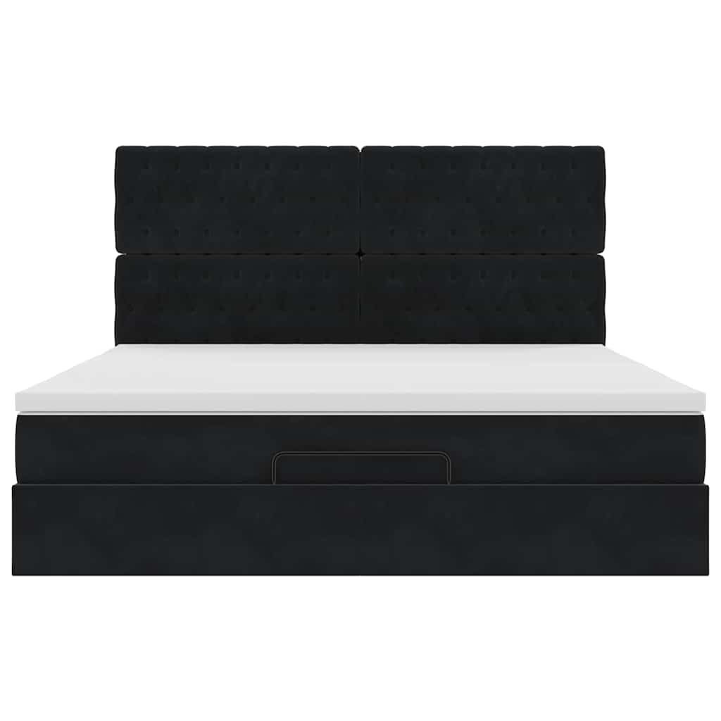Cadre de lit ottoman avec matelas noir 160x200 cm velours - XIOS