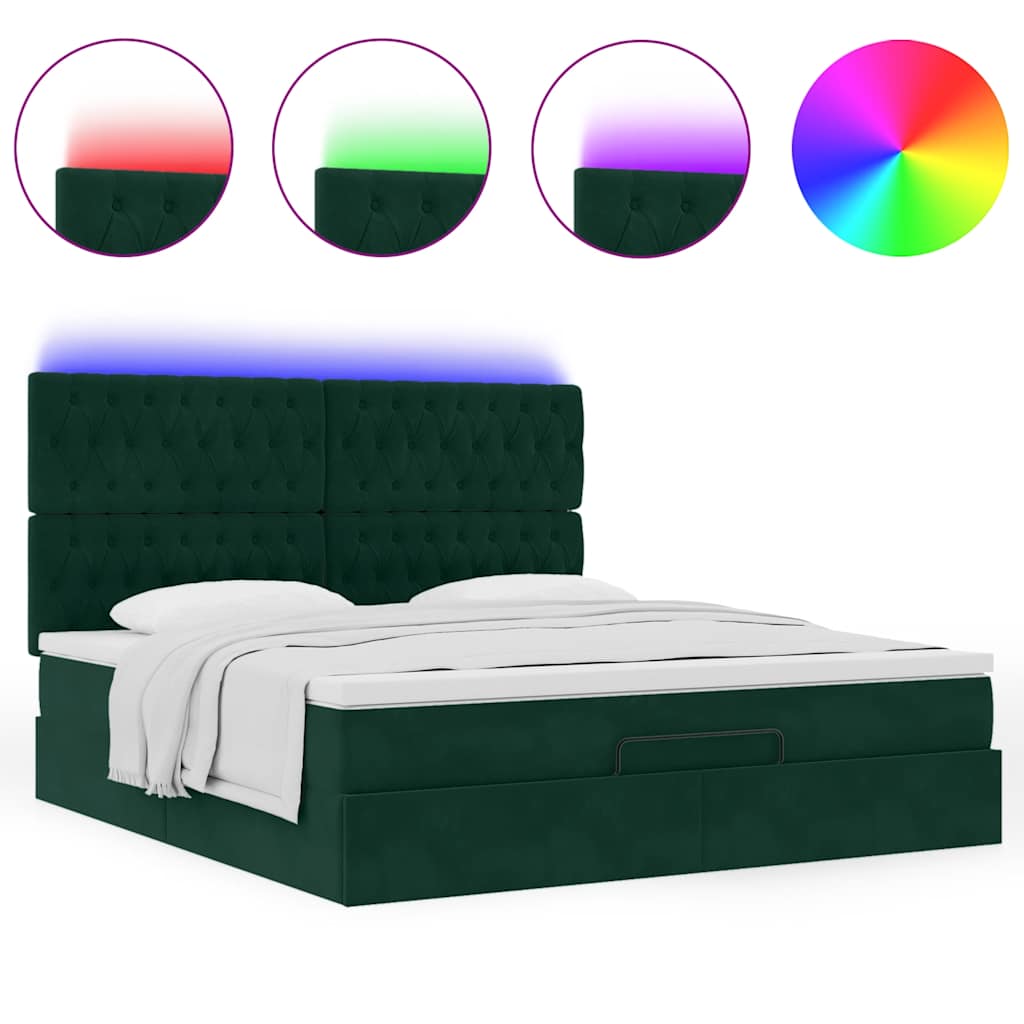 Cadre de lit ottoman avec matelas vert foncé 160x200 cm velours - XIOS